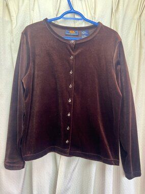 Route 66 Button Up Top/Cardigan Women's Size Large Brown Velvet
